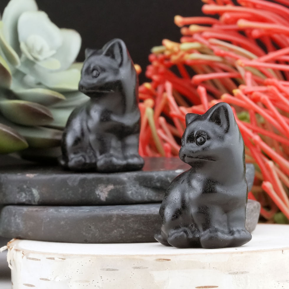 Miniatura: Obsidian Crystal Cat Carving Stone Figurine Black Cat Home Office Decor Gift