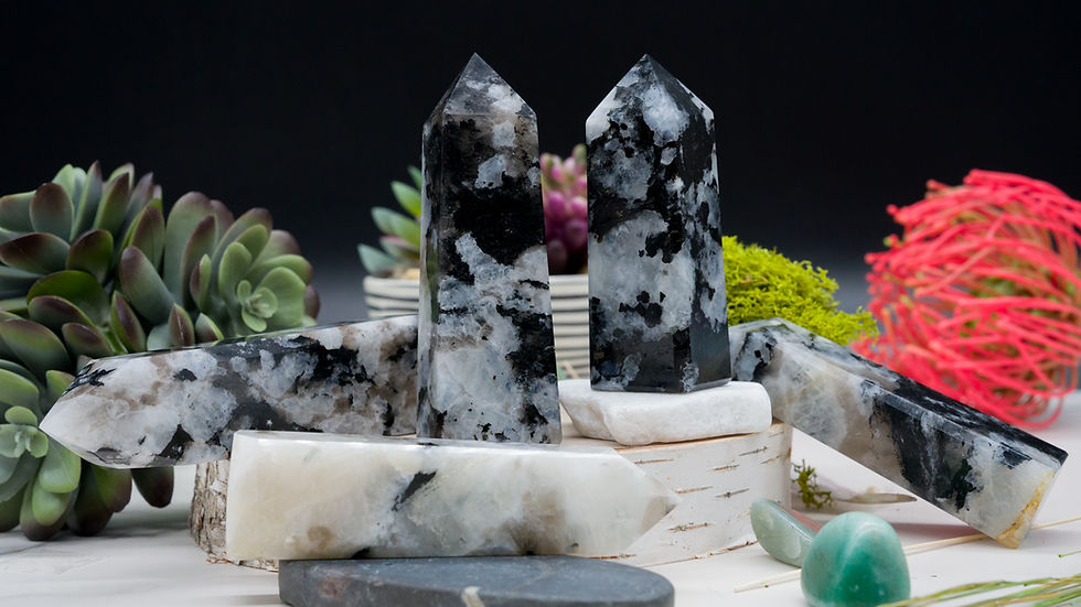 Thumbnail: Rainbow Moonstone 4 Side Tower Crystal Spiritual Decor Gift Energy Stone Obelisk