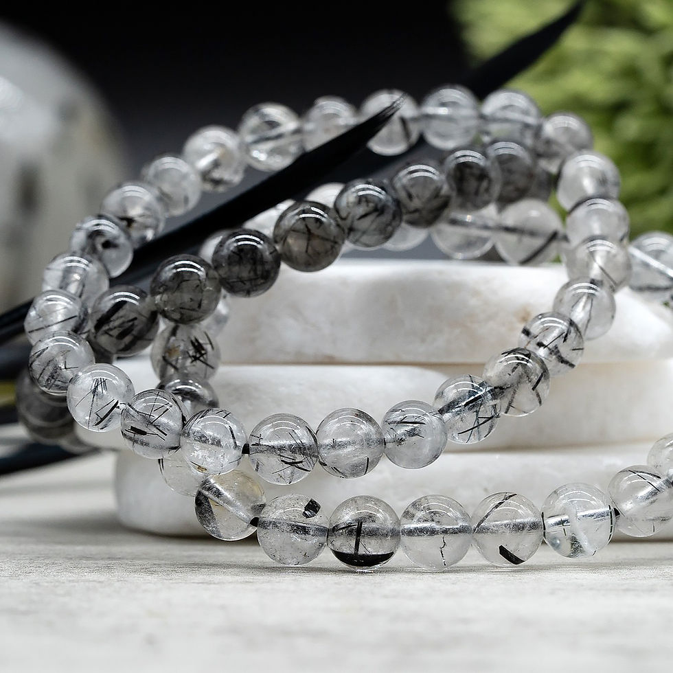 Thumbnail: Natural Black Tourmaline Rutilated Quartz Crystal Bracelet Healing Protection