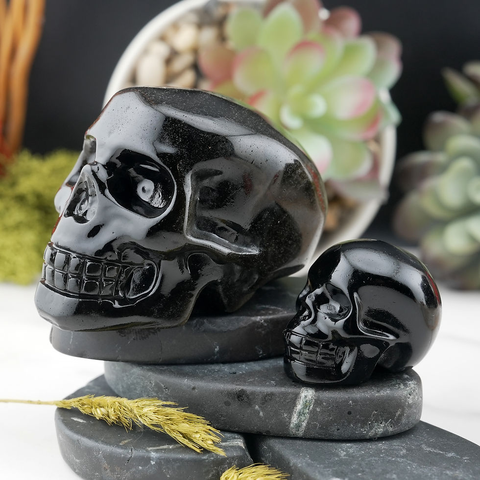 Miniatura: Natural Black Obsidian Crystal Skull Carving Memorial Altar Stone Figurine Decor