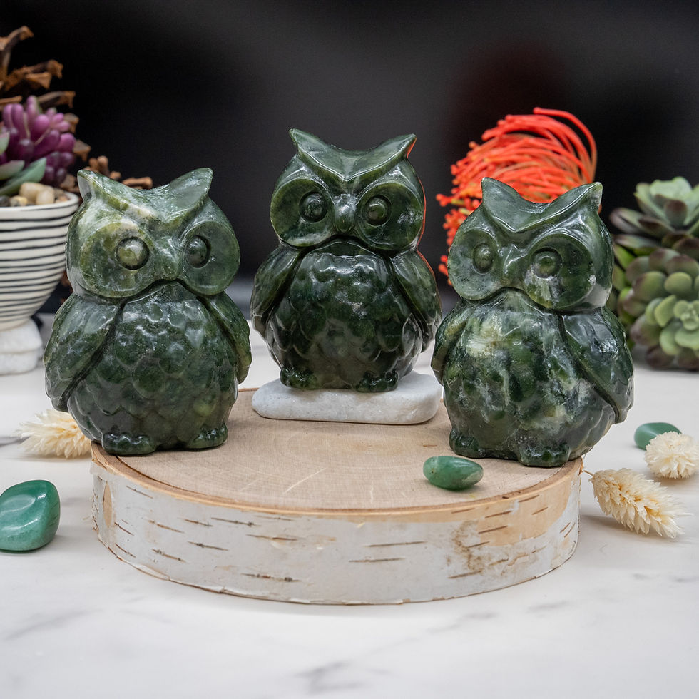 Thumbnail: Green Jade Owl Crystal Figurine Spiritual Wisdom Decor Gift Nature Theme Display