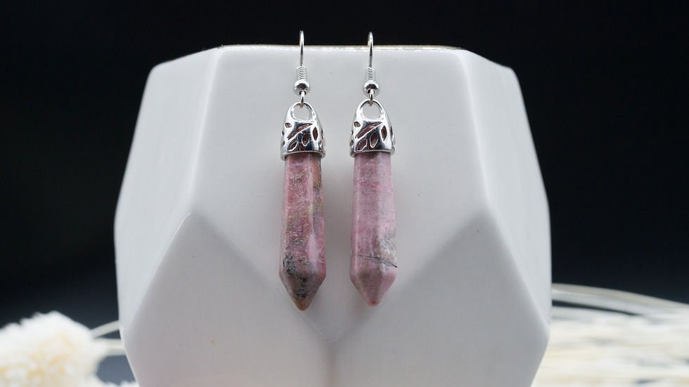 Miniatura: Pink Rhodonite Crystal Teardrop Earrings Silver Hook Jewelry Women Gift Cute
