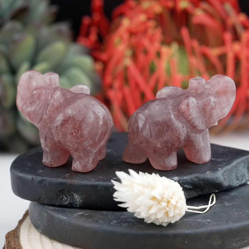 Thumbnail: Pink Strawberry Quartz Crystal Elephant Carving Decor Animal Figurine Gemstone