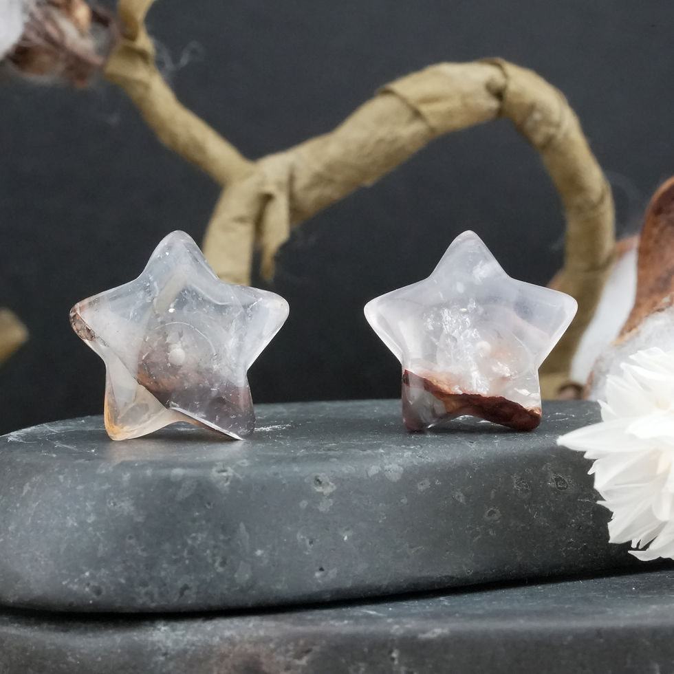 Miniatura: Natural Fire Quartz Crystal Puffy Star Stud Earrings 925 Silver Jewelry Gift
