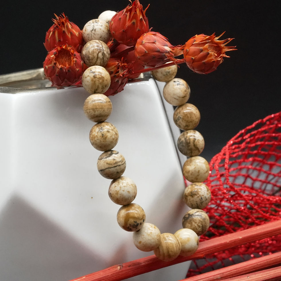 Miniatura: Picture Jasper Round Beaded Bracelet Natural Crystal Jewelry Gift Spiritual Rock