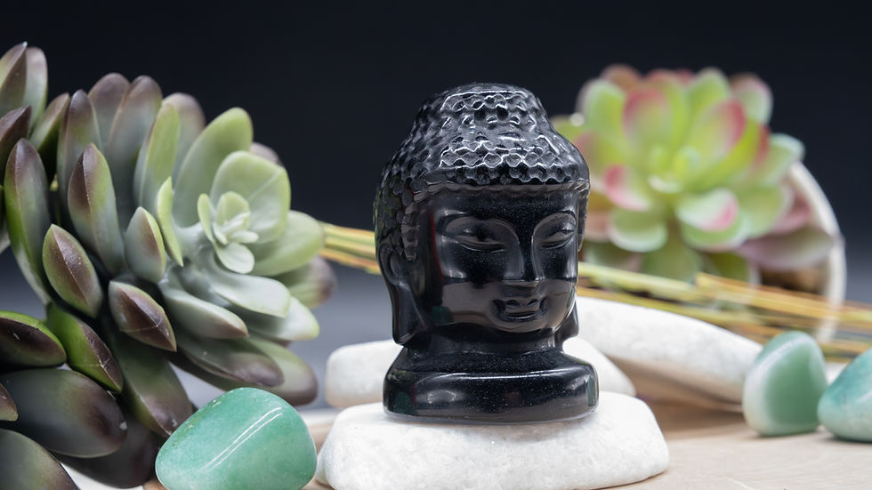 Miniatura: Obsidian Crystal Buddha Head Carving Meditation Prayer Stone Housewarming Gift