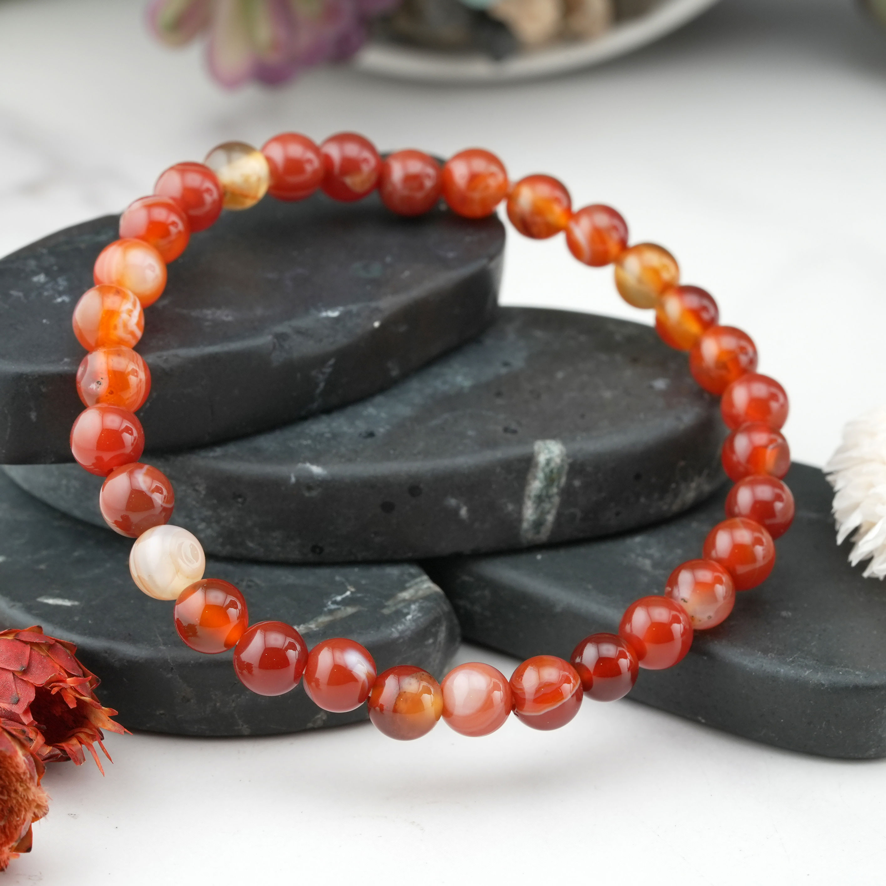 Red Agate Crystal Bead Bracelet Healing Protection Stone Handmade Jewelry Gift