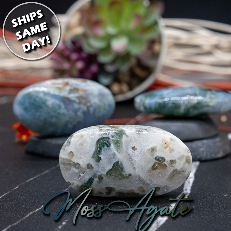 Moss Agate Palm Stone Crystal Healing Gift Nature Decor Spiritual Meditation Aid