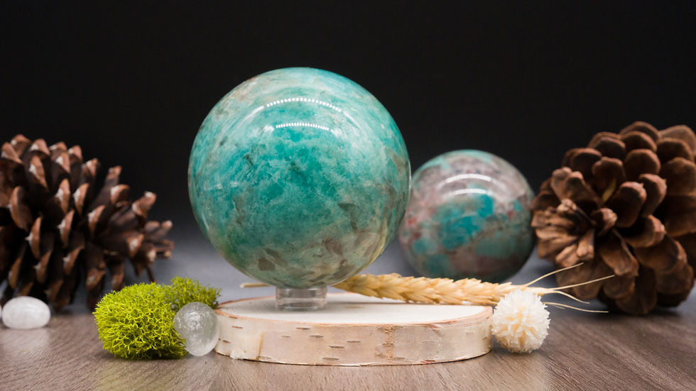 Thumbnail: Amazonite Crystal Sphere Blue Teal Energy Stone Smoky Quartz Inclusions