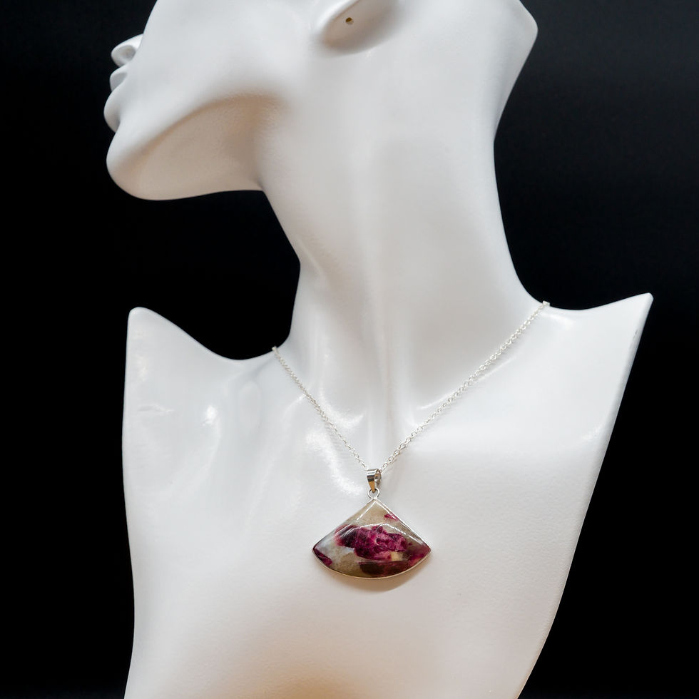 Thumbnail: Natural Stone Pink Tourmaline Crystal Silver Fan Pendant Jewelry Gemstone Gift
