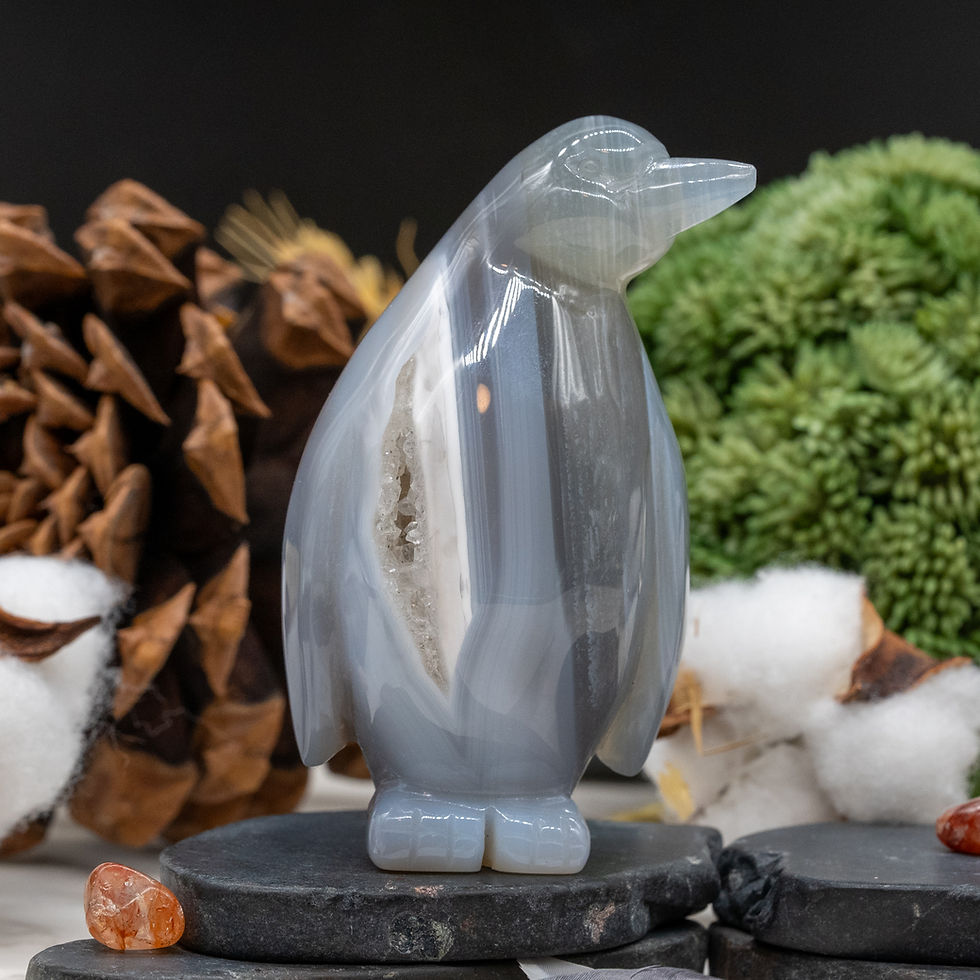 Miniatura: Sugar Druzy Agate Crystal Carving Cute Penguin Figurine Gemstone Geode Trinket