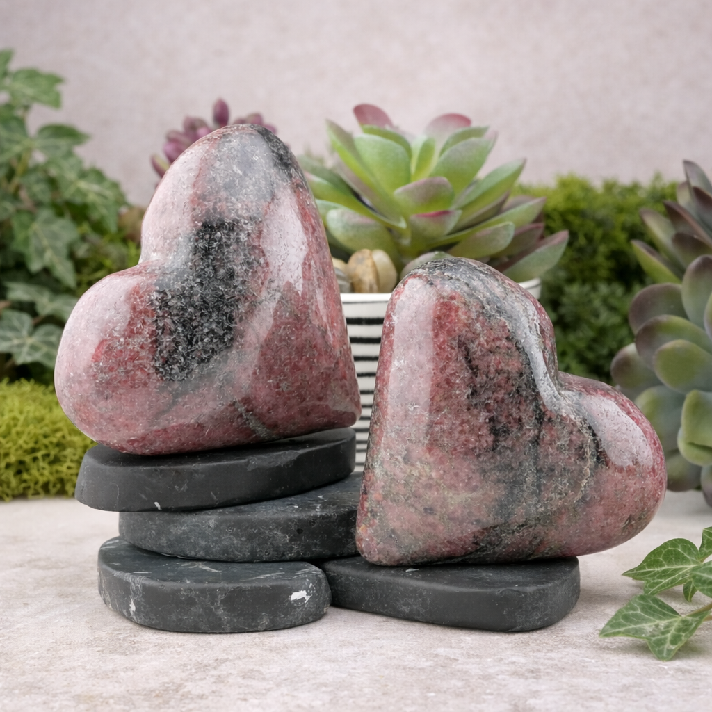 Rhodonite Heart Crystal Decor Spiritual Gift Meditation Stone Love Energy Charm