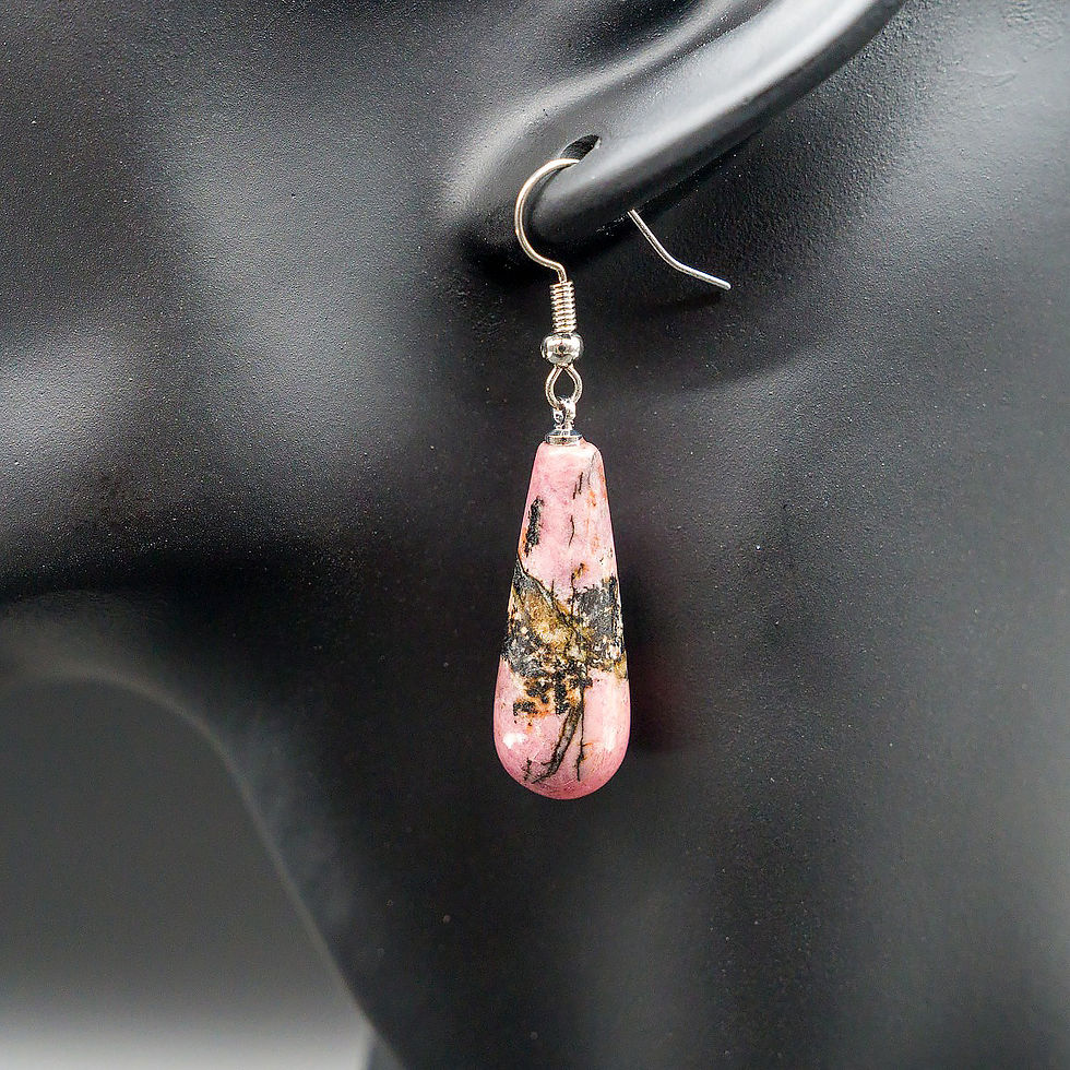 Thumbnail: Pink Rhodonite Crystal Healing Teardrop Earrings Silver Hook Jewelry Women Gift