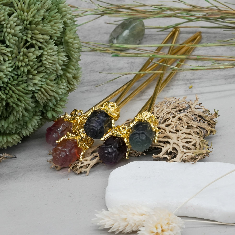 Miniatura: Fluorite Crystal Rose Hairpin Gold Metal Spiritual Jewelry Hair Accessory Gift