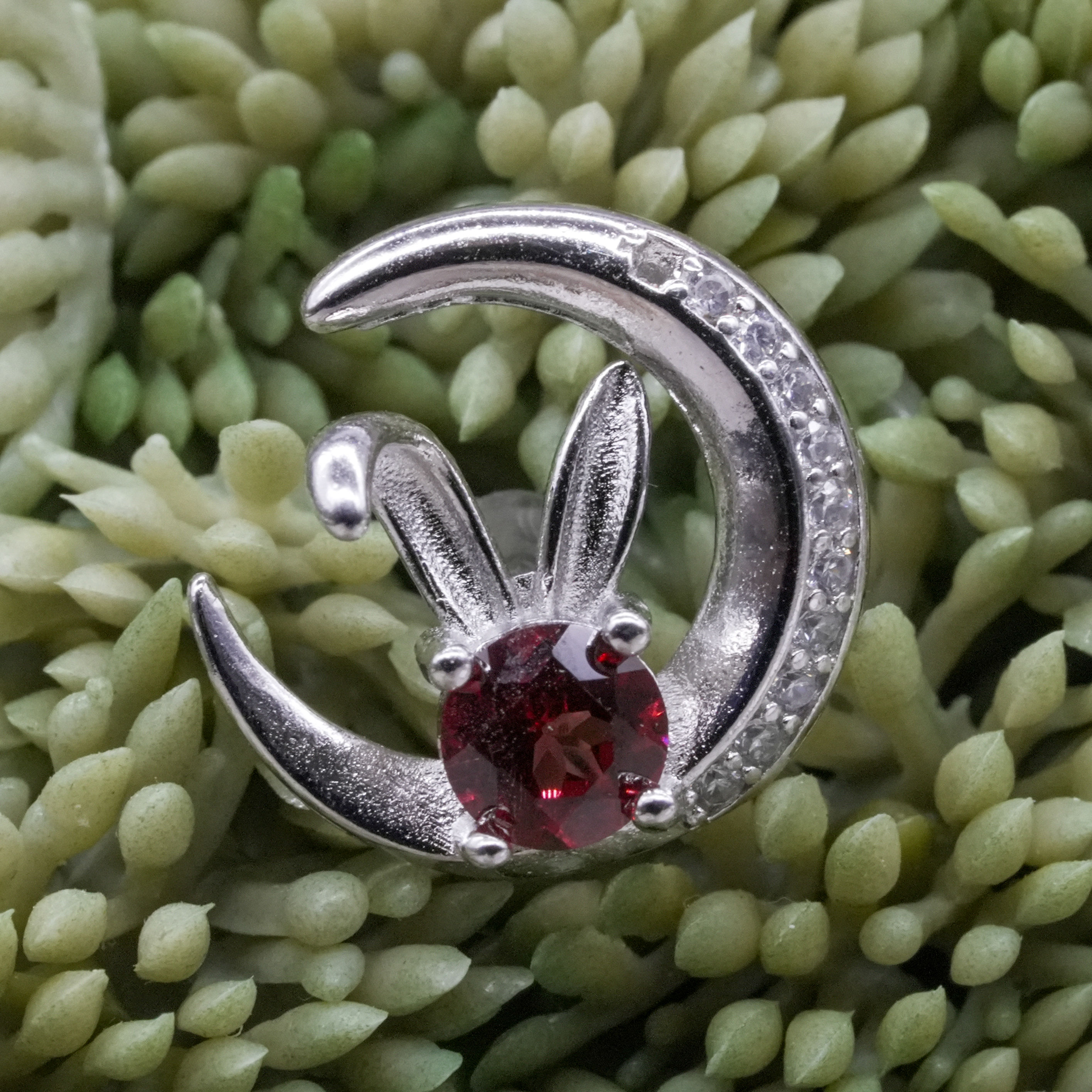 Garnet 925 Silver Moon With Rabbit Stud Earrings Crystal Jewelry Gift Healing