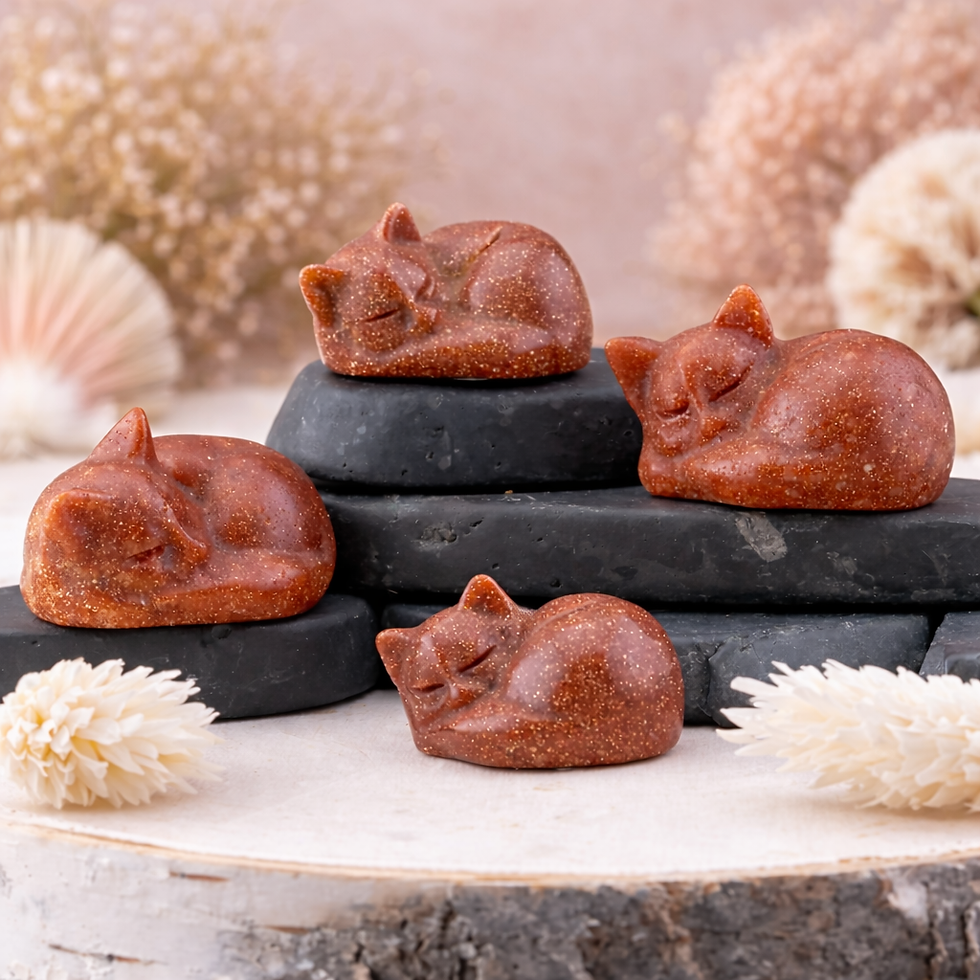 Miniatura: Gold Sandstone Crystal Sleeping Cat Carving Decor Animal Figurine Goldstone Cat