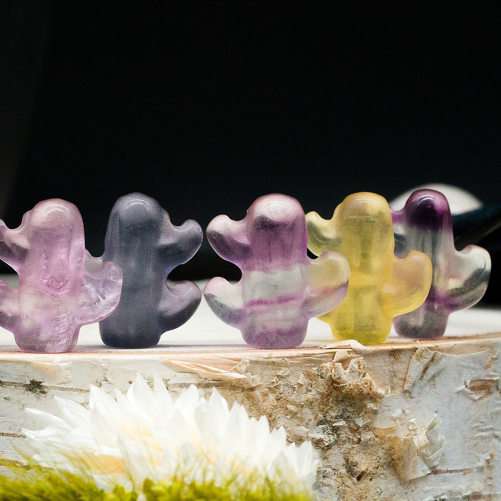 Thumbnail: Rainbow Mini Fluorite Crystal Cactus Carving Stone Spiritual Healing Protection