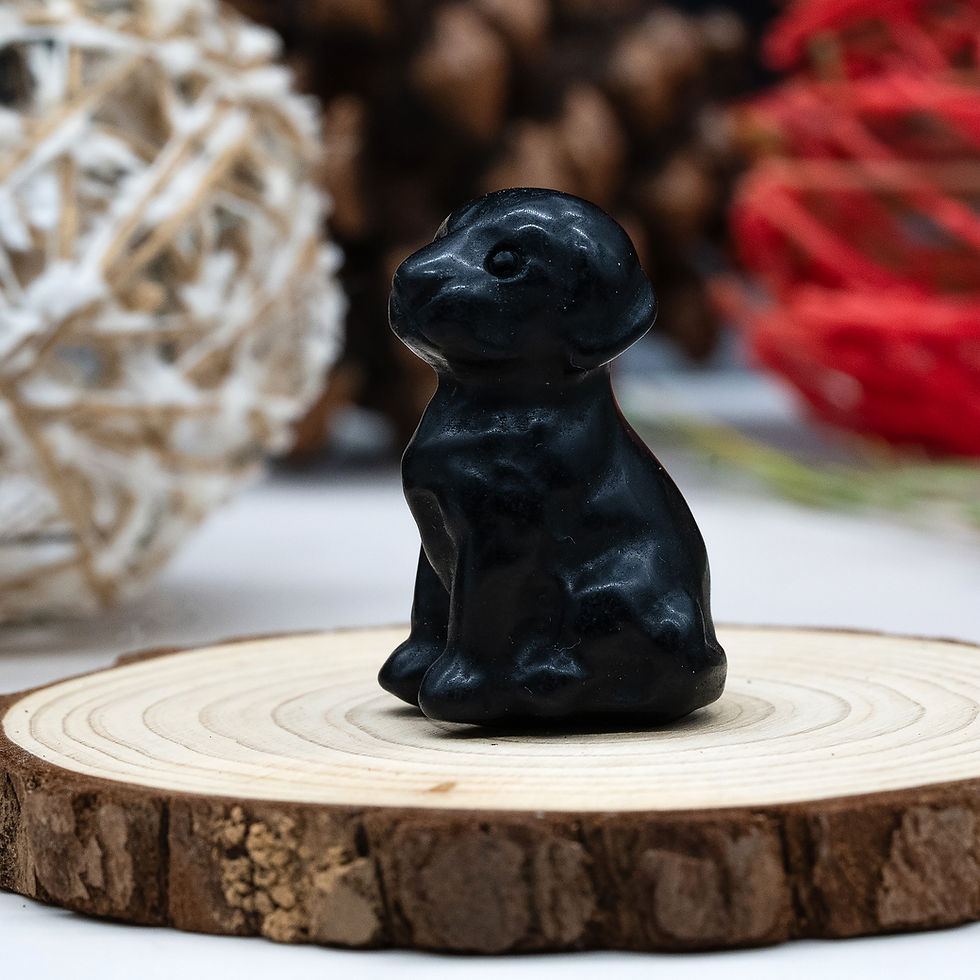 Miniatura: Obsidian Crystal Dog Figurine Carving Pet Memory Stone Dog Lover Home Decor Gift
