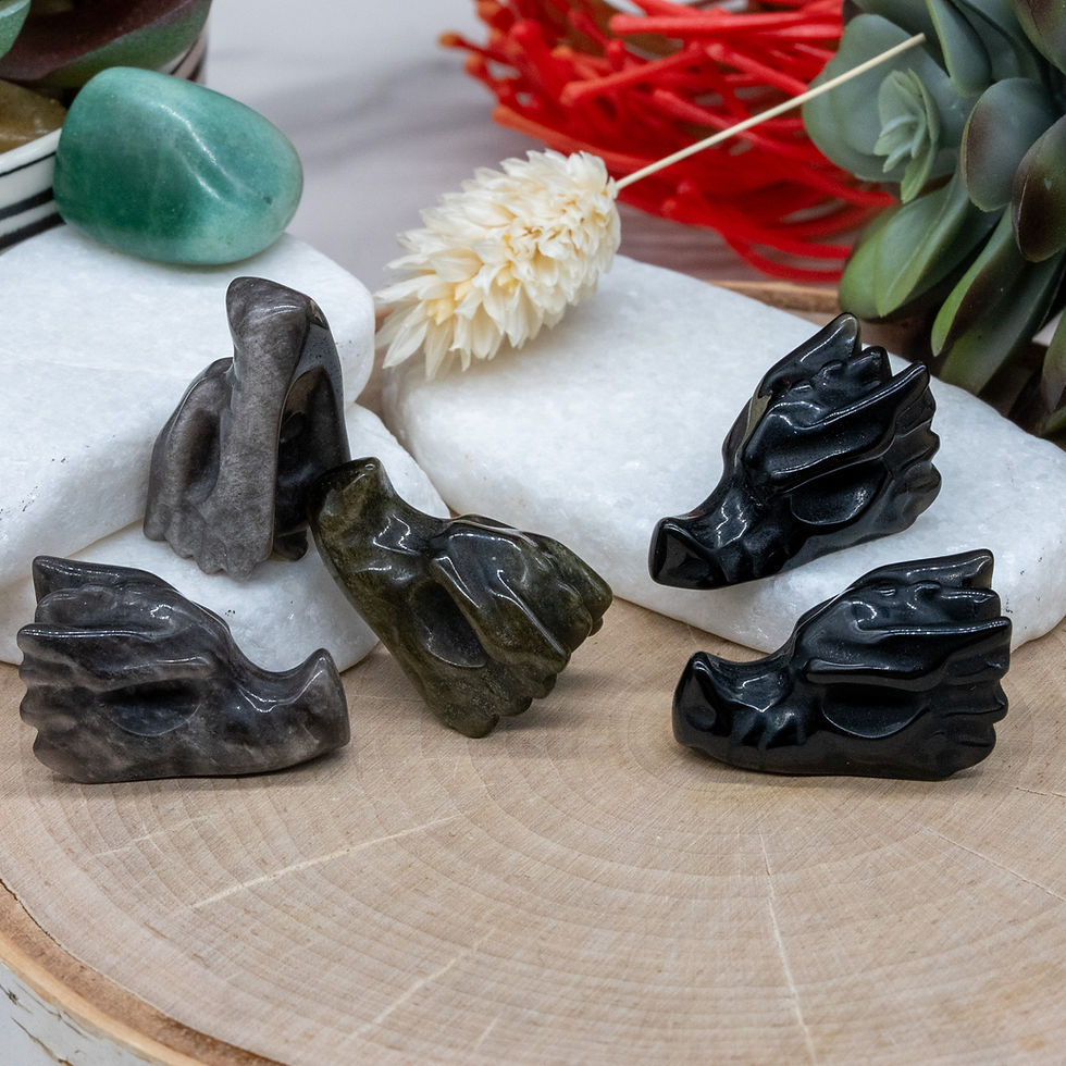 Miniatura: Obsidian Mix Mini Dragon Head Crystal Decor Spiritual Healing Gift Mystical Deco