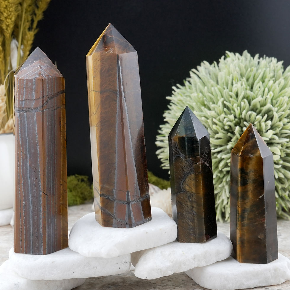 Miniatura: Yellow Gold Tigers Eye Crystal Tower Point Healing Protection Heart Chakra Stone