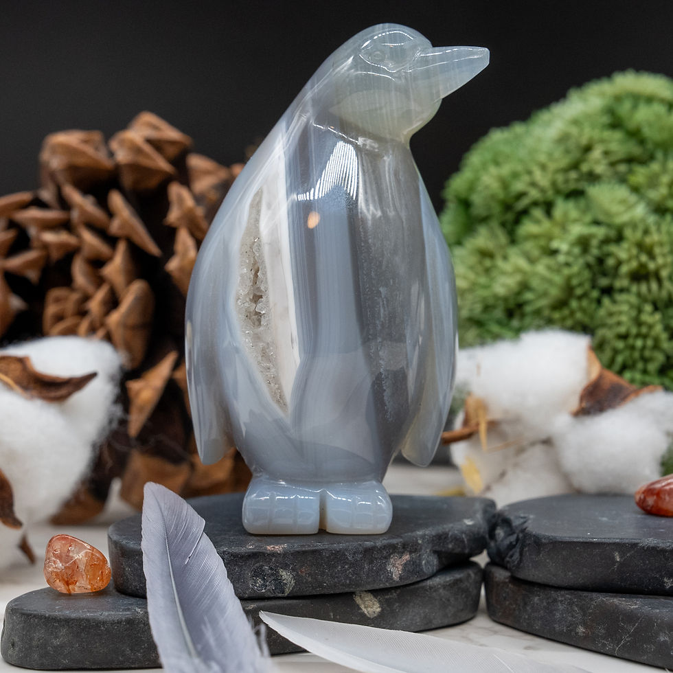 Miniatura: Sugar Druzy Agate Crystal Carving Cute Penguin Figurine Gemstone Geode Trinket