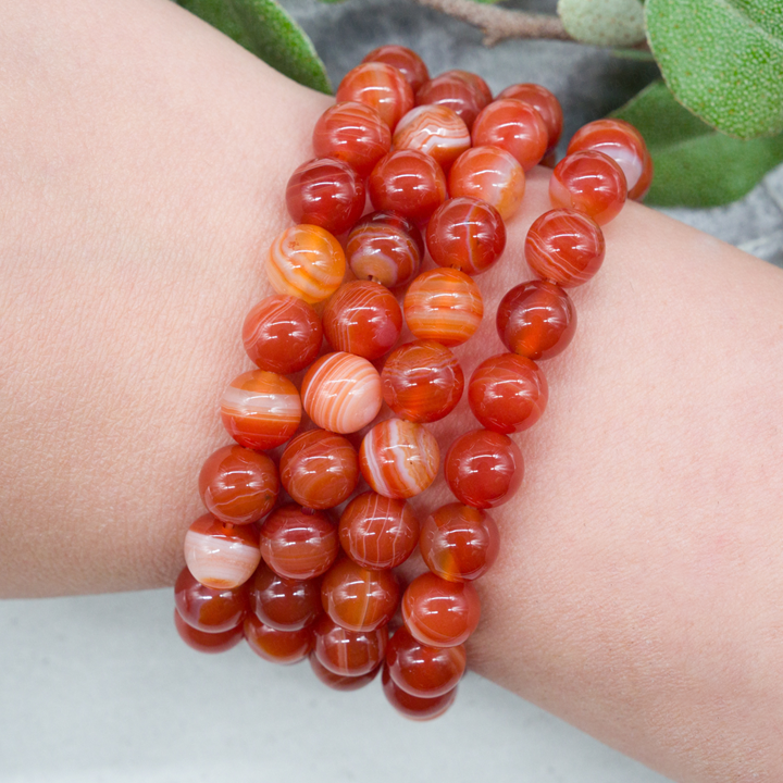 Thumbnail: Red Agate Crystal Bead Bracelet Healing Protection Stone Handmade Jewelry Gift
