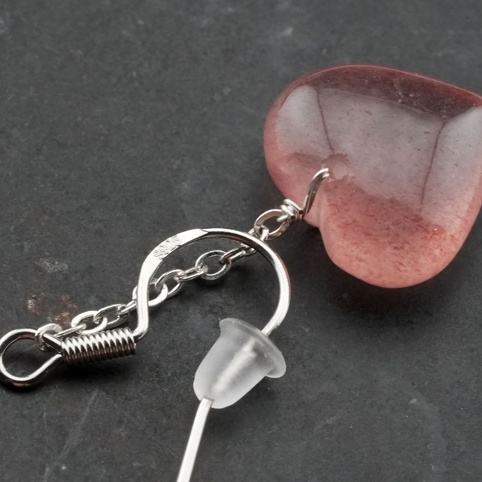Miniatura: Strawberry Quartz Crystal Puffy Heart Hanging Earrings 925 Silver Jewelry Gift