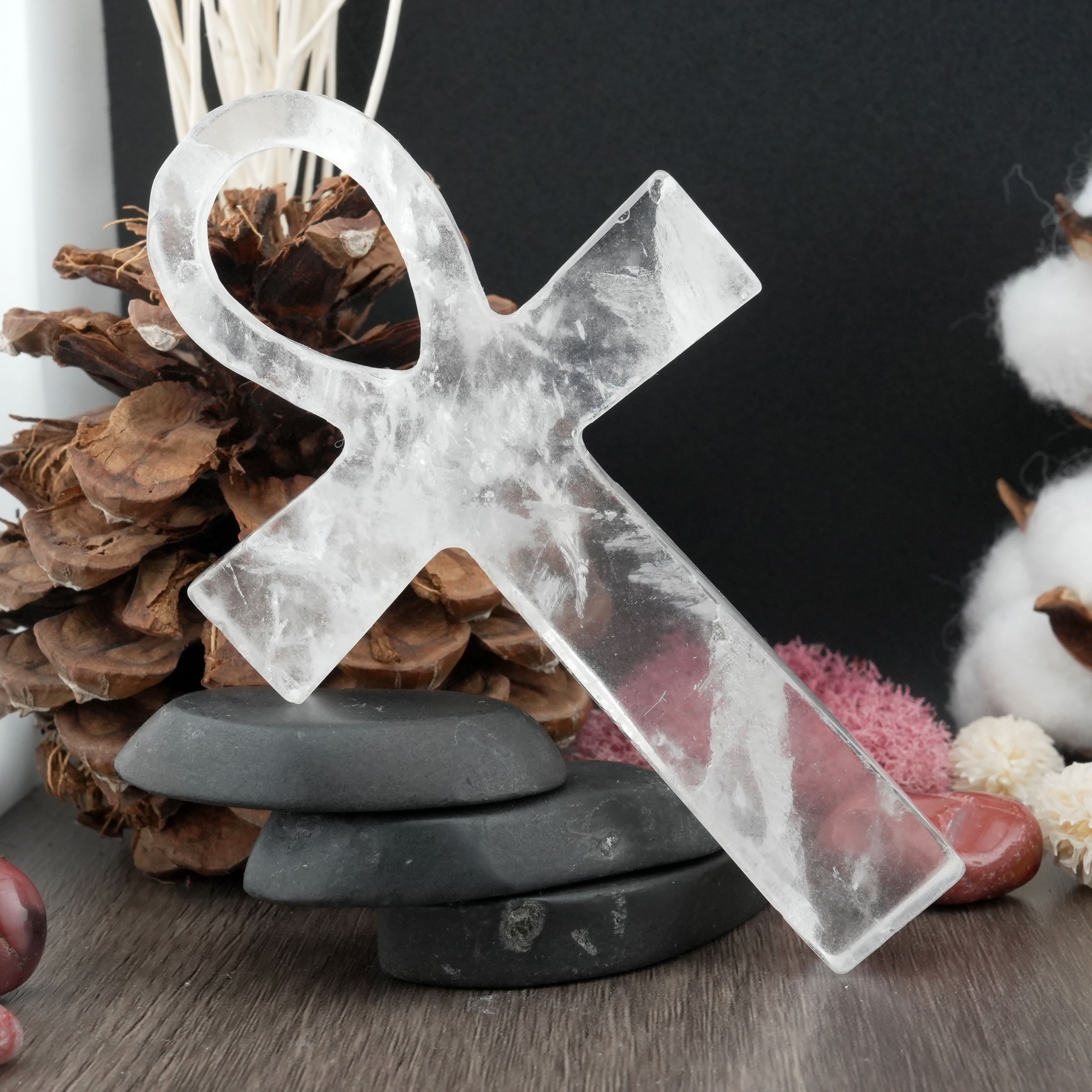 Clear Quartz Ankh Crystal Spiritual Protection Decor Gift Energy Altar Stones