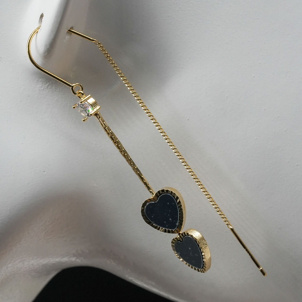 Thumbnail: Black Obsidian Crystal Gold Dangling Heart Earrings Spiritual Protection Jewelry