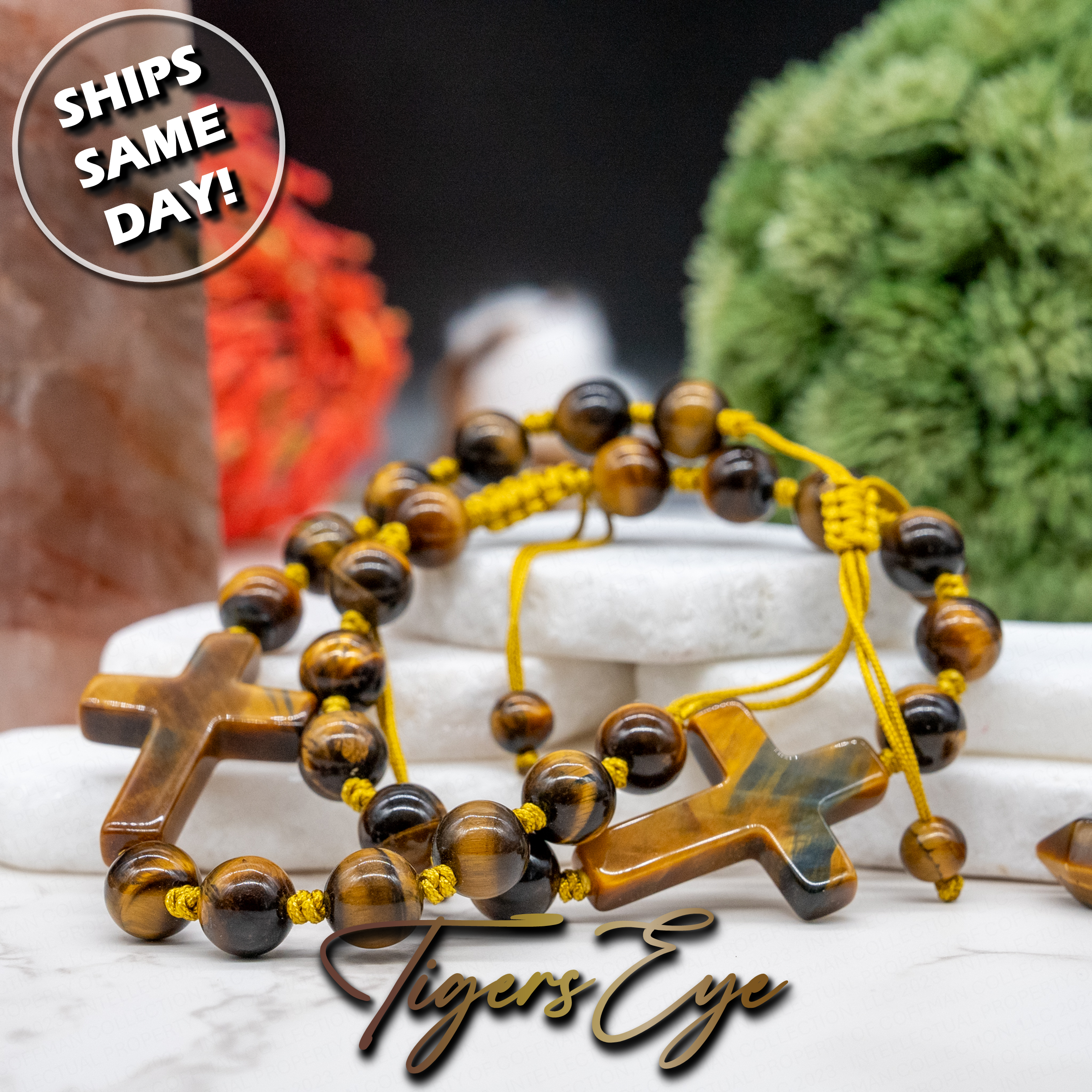 Adjustable Tigers Eye Crystal Macrame Bracelet Protection Handmade Jewelry