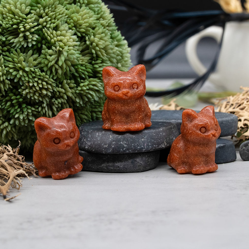 Miniatura: Goldstone Crystal Cat Carving Pet Memory Home Decor Kitten Cat Lover Sandstone
