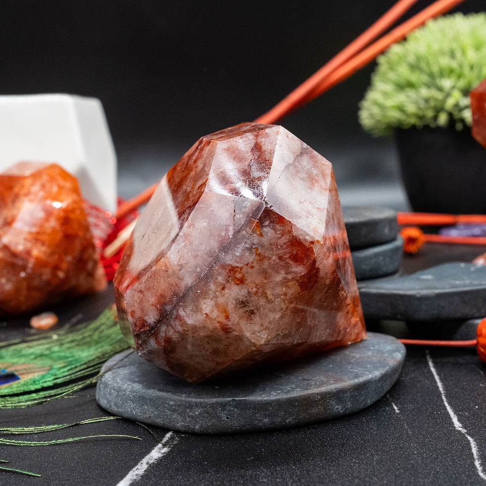 Miniatura: Natural Fire Quartz Diamond Carving Red Hematoid Quartz Crystal Healing Gemstone