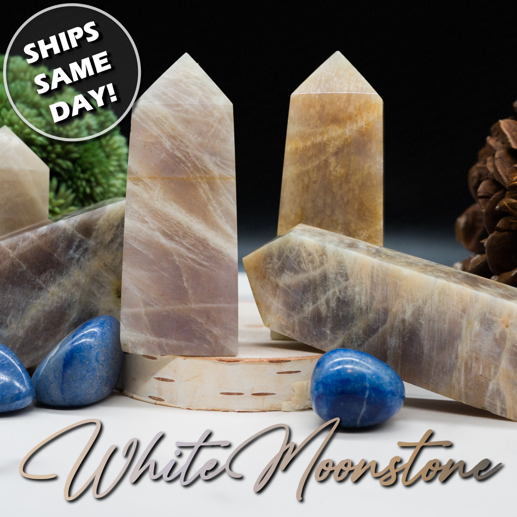 Natural Moonstone Tower Crystal Point Healing Gemstone Protection Meditation