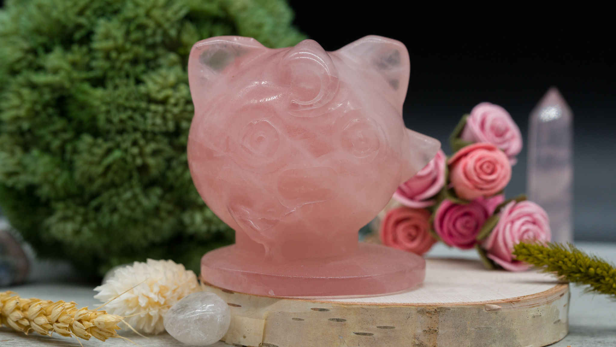 Rose Quartz Big Jigglypuff Pokemon Crystal Figurine Kawaii Anime Inspired Gift