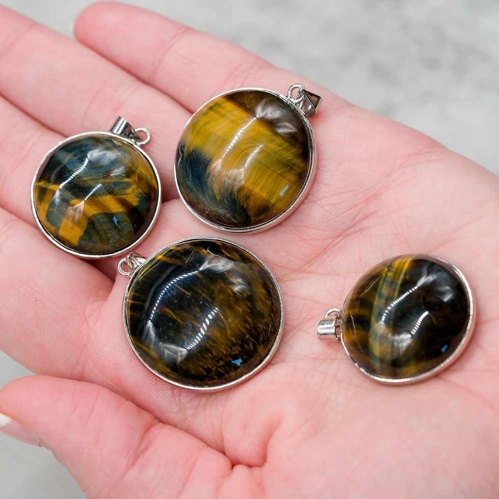 Miniatura: Tigers Eye Round Cabochon Pendant Gold Crystal Jewelry Gift Spiritual Protection