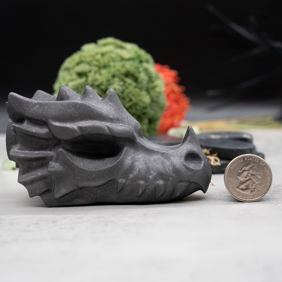 Thumbnail: Natural Shungite Crystal Dragon Head Figurine Gemstone Carving Fantasy Art Decor