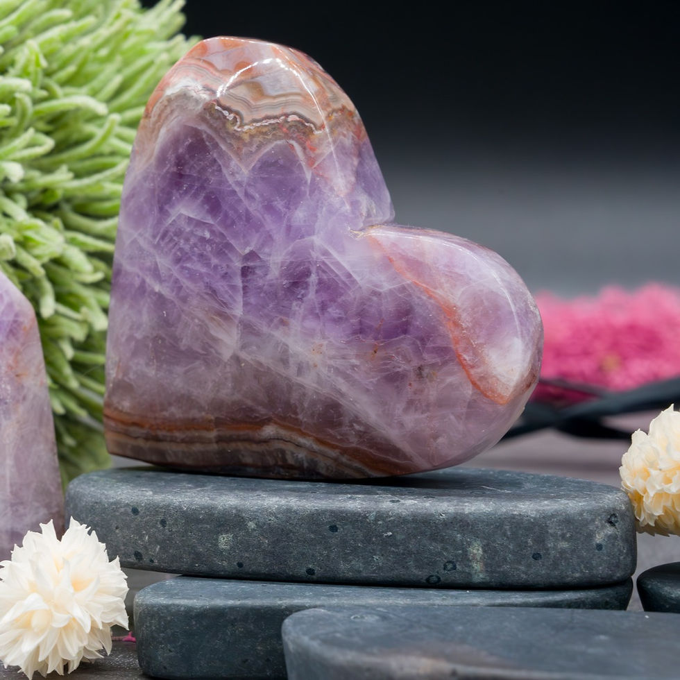 Thumbnail: Mexican Agate Amethyst Heart Crystal Birthstone Boho Decor Love Stone Gift