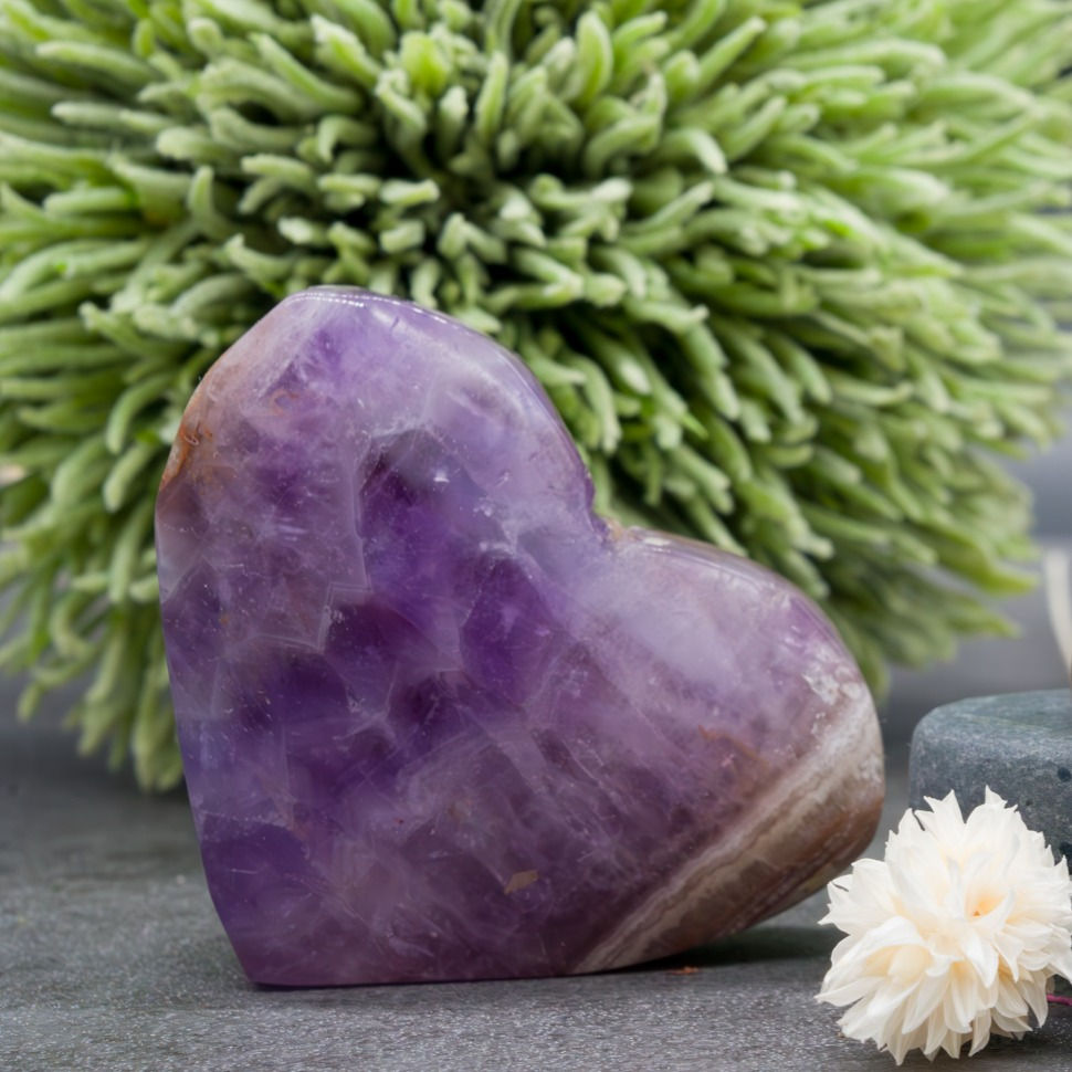 Thumbnail: Mexican Agate Amethyst Heart Crystal Birthstone Boho Decor Love Stone Gift
