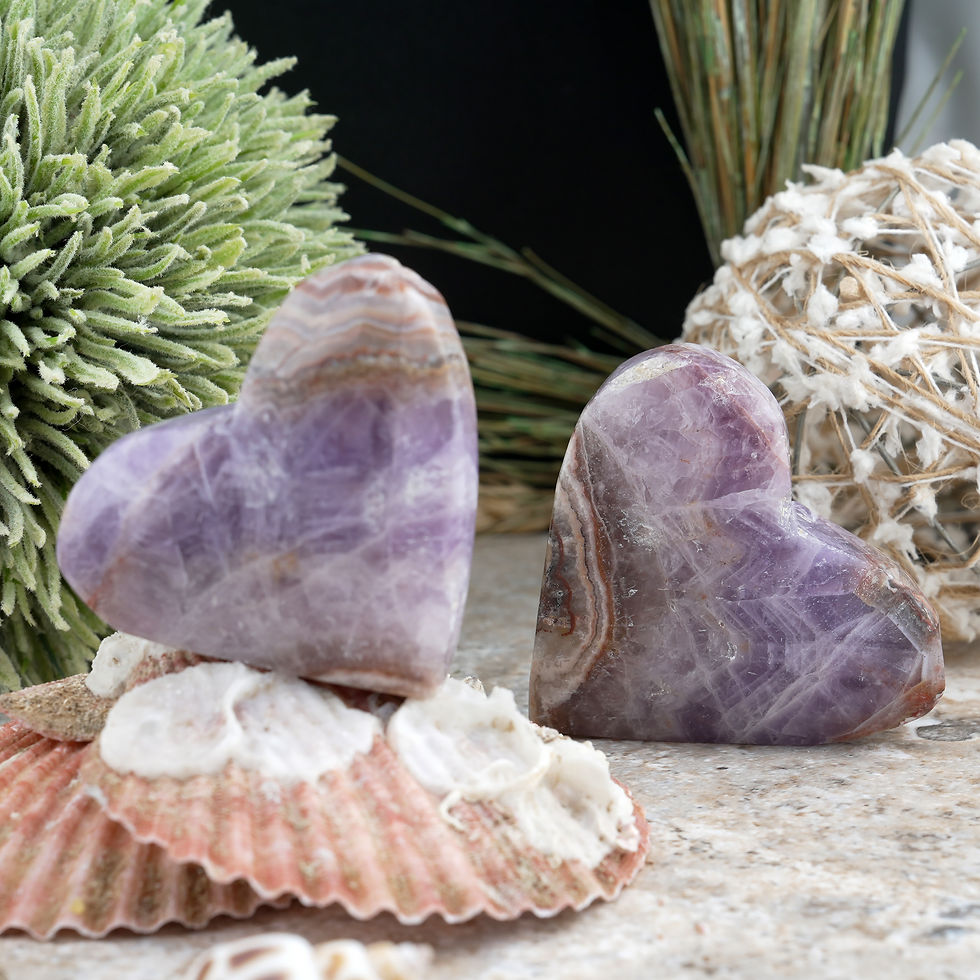 Thumbnail: Mexican Agate Amethyst Heart Crystal Birthstone Boho Decor Love Stone Gift