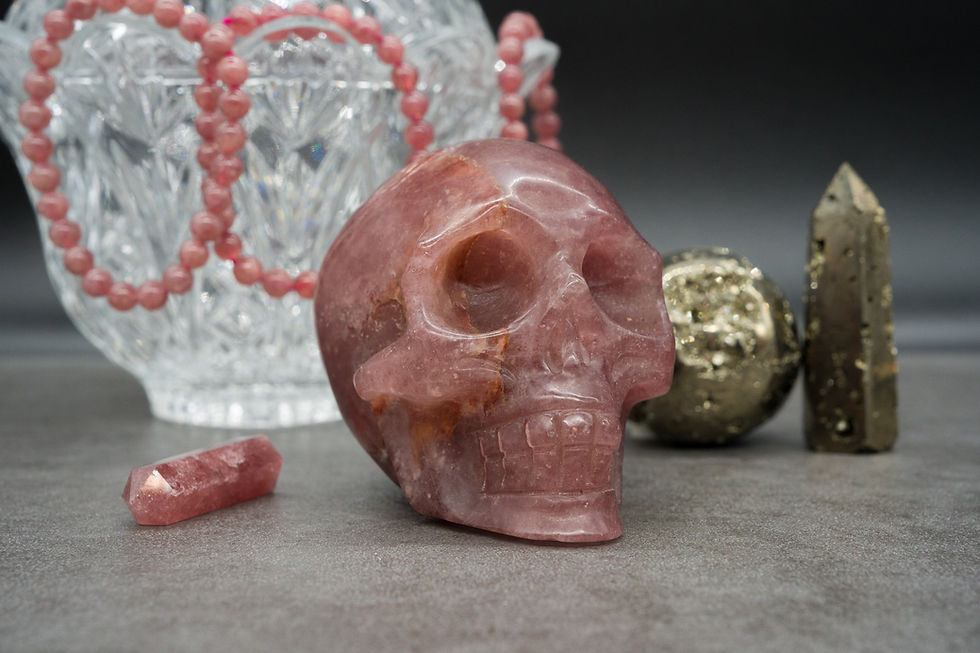 Miniatura: Pink Strawberry Quartz Crystal Skull Carving Spiritual Healing Protection Gem