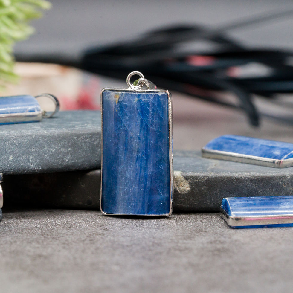 Thumbnail: Natural Stone Blue Kyanite Rectangle Pendant Crystal Boho Silver Jewelry Gift