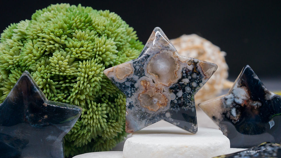 Miniatura: Black Flower Agate Crystal Star Spiritual Healing Meditation Pocket Stone Decor