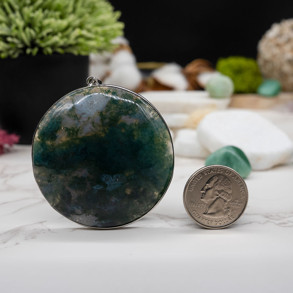 Thumbnail: Silver Moss Agate Round Pendant Crystal Jewelry Gift Green Boho Stone Accessory