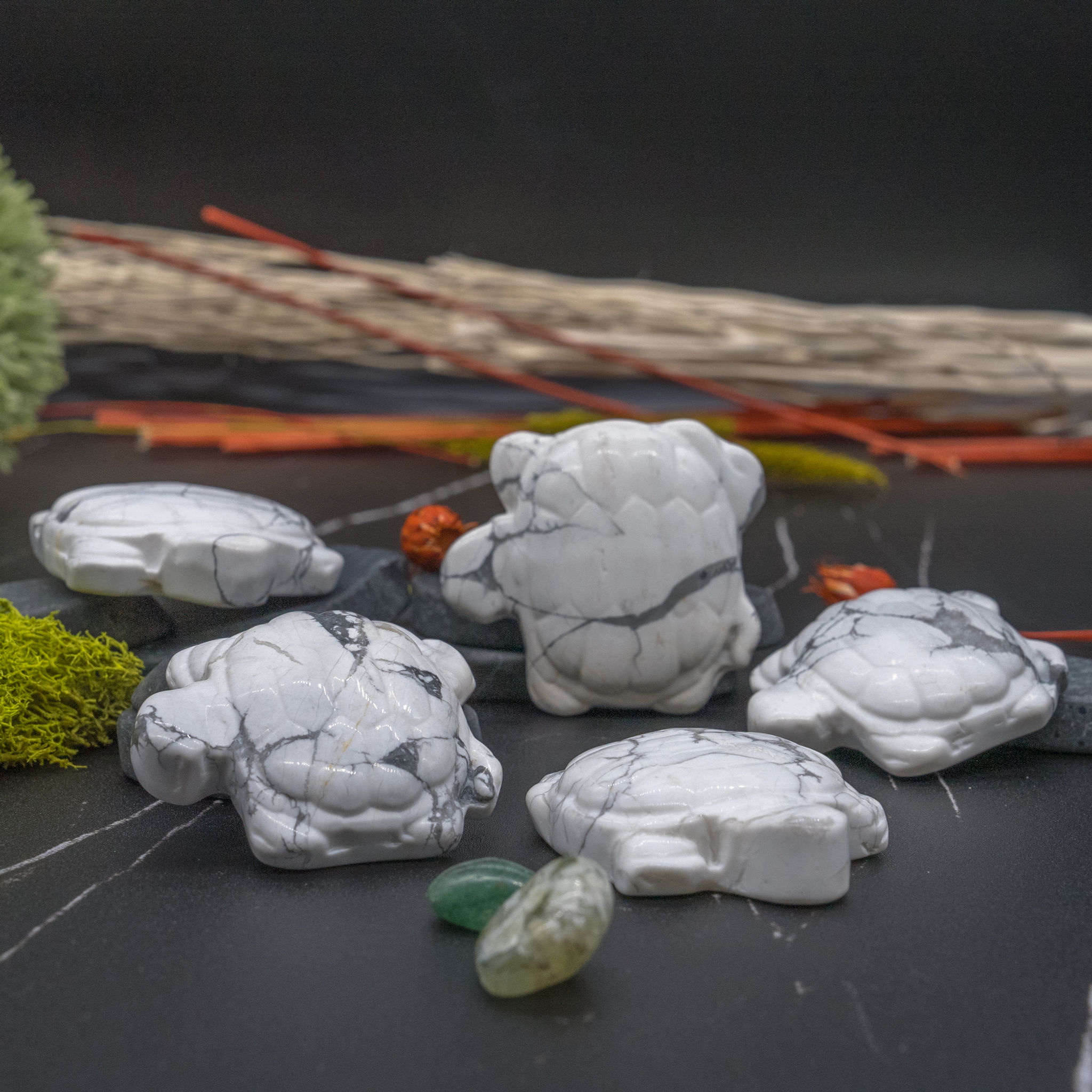 Howlite Turtle Crystal Figurine Spiritual Healing Decor Gift Energy Balancing