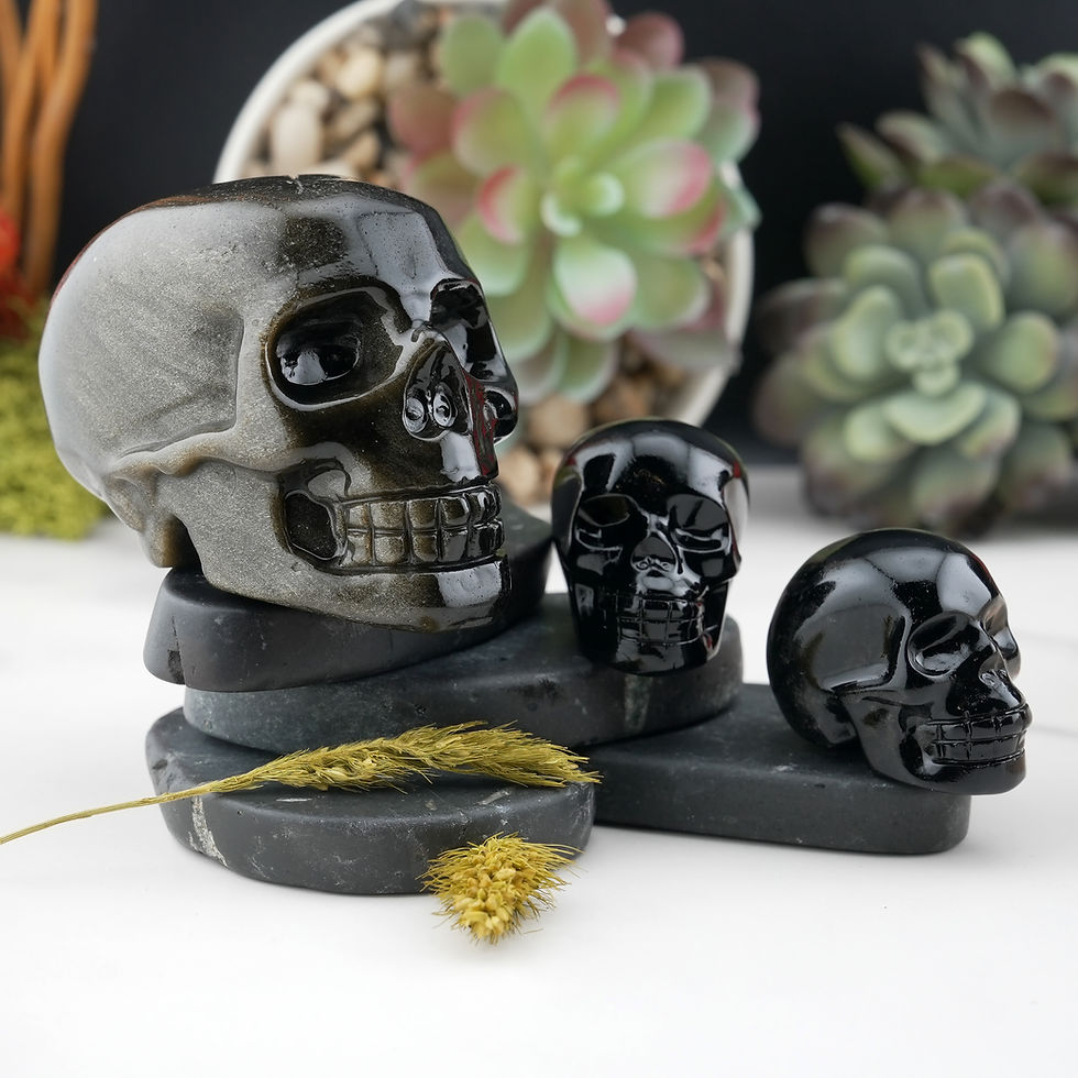 Miniatura: Natural Black Obsidian Crystal Skull Carving Memorial Altar Stone Figurine Decor