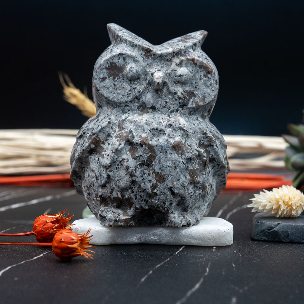 Miniatura: Yooperlite Crystal Owl Carving UV Reactive Stone Gift Forest Animal Home Decor