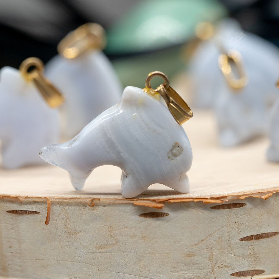 Miniatura: Blue Lace Agate Gold Dolphin Pendant Boho Crystal Jewelry Gift Animal Lover Gift