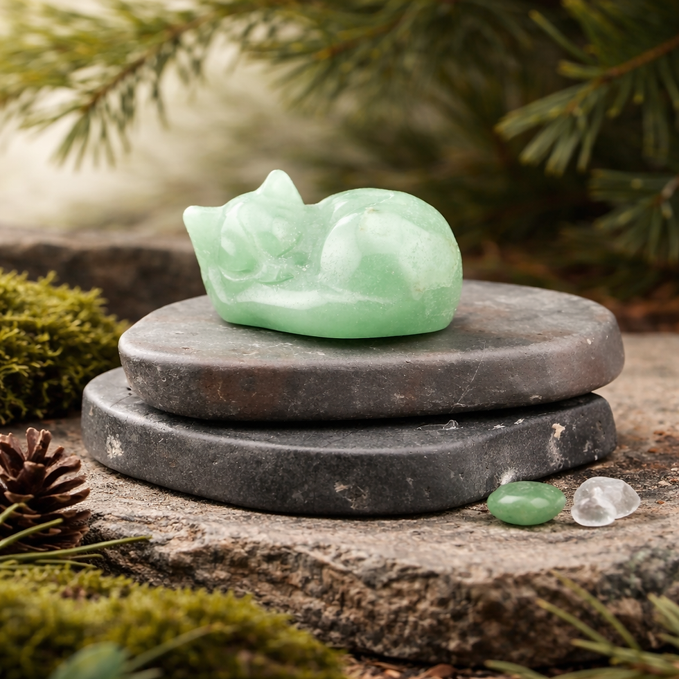 Thumbnail: Green Aventurine Crystal Sleeping Cat Figurine Spiritual Protection Pet Keepsake