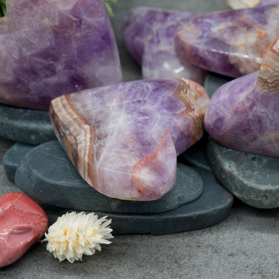 Thumbnail: Mexican Agate Amethyst Heart Crystal Birthstone Boho Decor Love Stone Gift