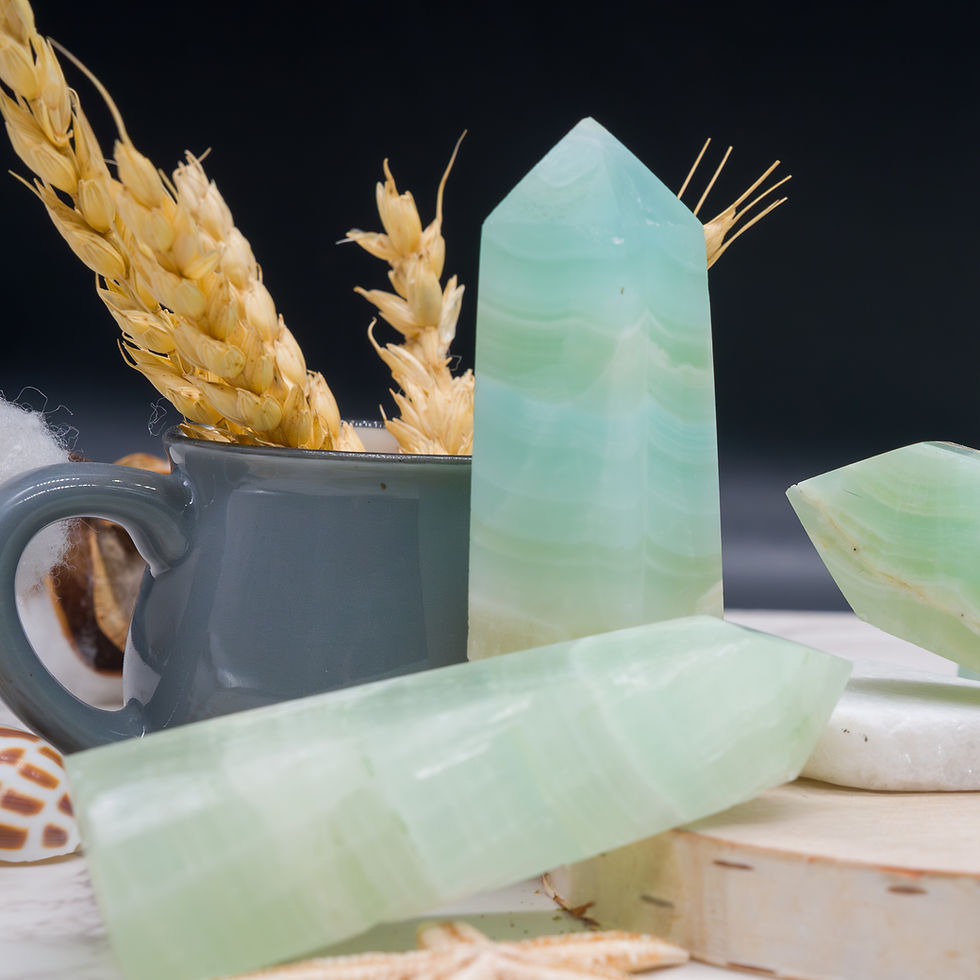 Miniatura: Pistachio Calcite Tower Crystal Obelisk Altar Decor Spiritual Meditation Stone